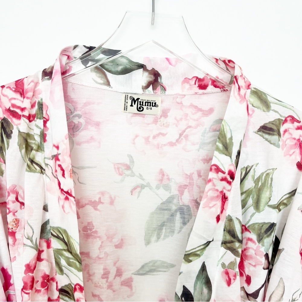 Show Me Your MuMu Robe Kimono White with Pink floral print One Size - Picture 6 of 11